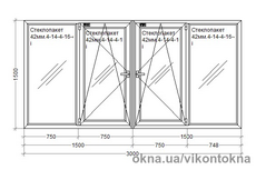 Балкон металлопластиковый Rehau Synego 80 mm 2-створчатое поворотно-откидное, фурнитура Siegenia, 3000х1500 мм, белый